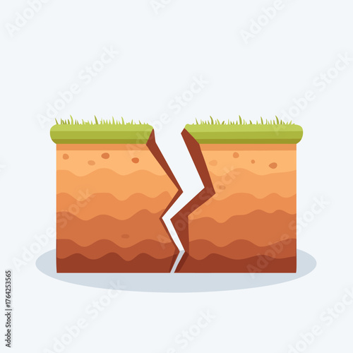 Earthquake Crack in Ground Layers with Grass.