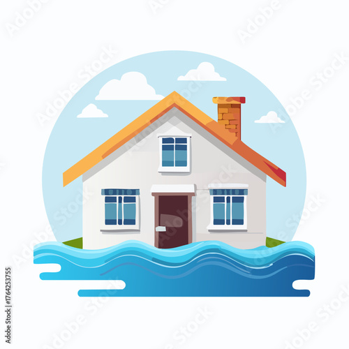 House Flooded with Water Illustration.