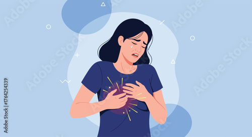 Woman experiencing chest pain and heart attack symptoms.