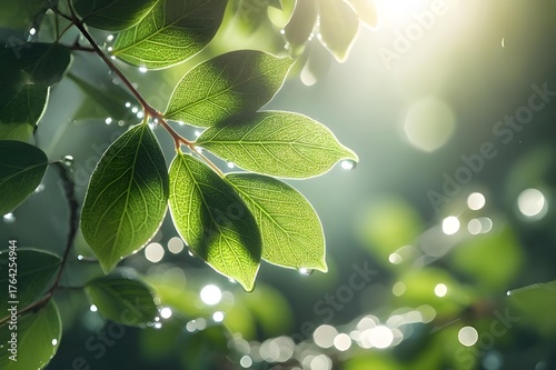 green leaves in sunlight, macro, close-up