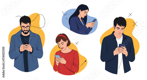 People engrossed in their smartphones, digital age, modern communication.