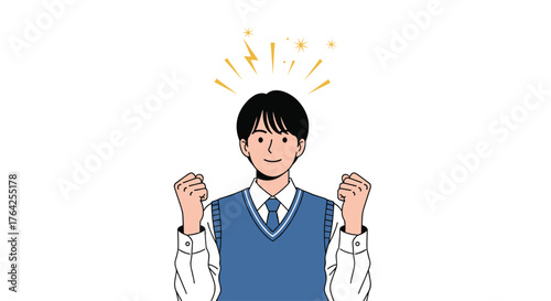 Enthusiastic Young Man in School Uniform Celebrating Success.