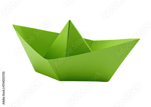 Bright green paper origami boat