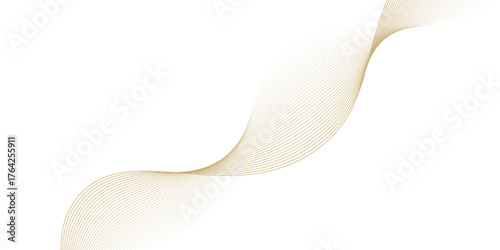 Luxury abstract gold wavy line pattern (guilloche curves) with copy space. Elegant golden color smooth gradient on white background. Premium vector striped texture for banner, business backdrop.