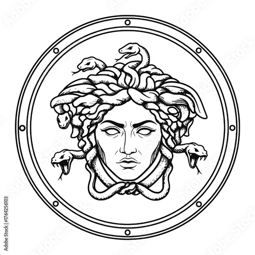 Black and White Medusa Head on Aegis Shield