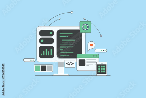 Code compiler showcase multi platform programming language, AI enables configuration and accelerating development across website and mobile applications.