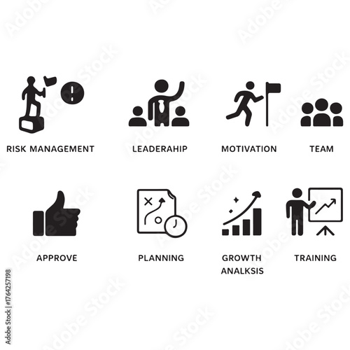 Management icons set vector
