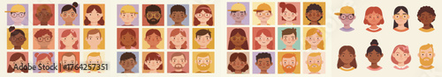 Diverse Flat Vector Avatars Collection of Multiethnic Faces and Portraits for User Profiles and Social Media Identity.