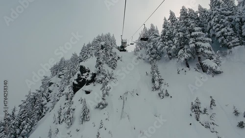 Riding Steep Chairlift Over Difficult Winter Terrain