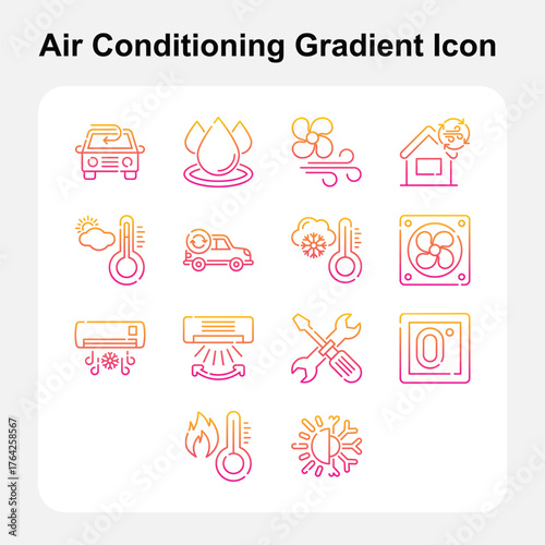 Heating Airflow and Energy Efficiency Symbols for Advanced AC Systems in Gradient Style – Set 2