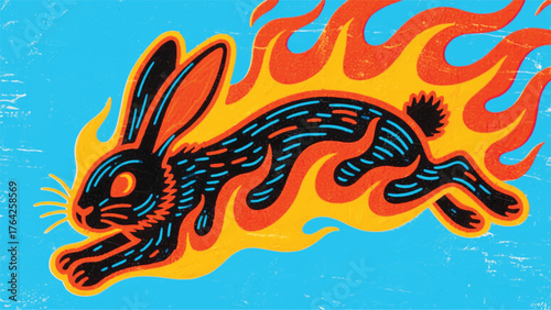 Hot Rabbit Fire Burns Illustrator Artwork Banner Background Design Template 