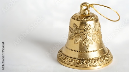 Golden Christmas Bell On White Studio Background