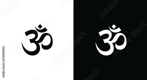Two Om symbols, one black on white and one white on black, representing spiritual duality.