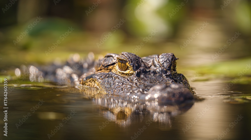 Obraz premium Close up portrait of an american alligator in swamp water with menacing eyes and realistic texture