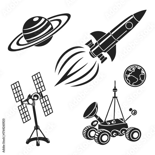 Vector art of space exploration on white