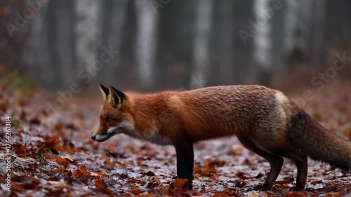 Curious fox in autumn forest captured in slow motion for wildlife exploration