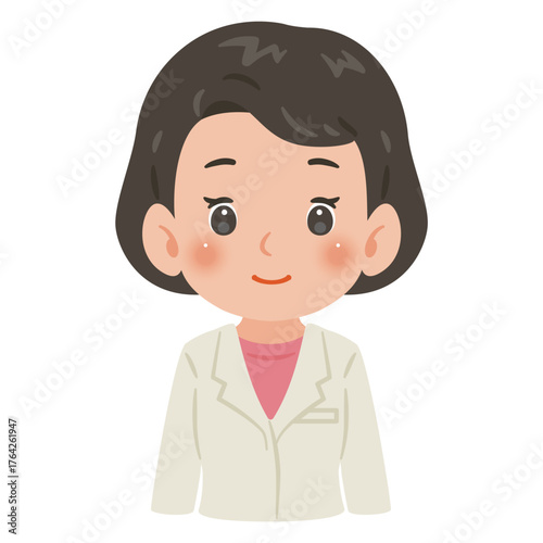 白衣を着た女性　上半身イラスト／Woman wearing a white coat　upper body illustration