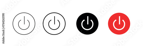 Vector art of group of four power button icons, two outlined and two solid black and red