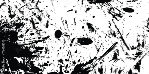 Abstract black and white textured grunge background dynamic splatter paint effect vector