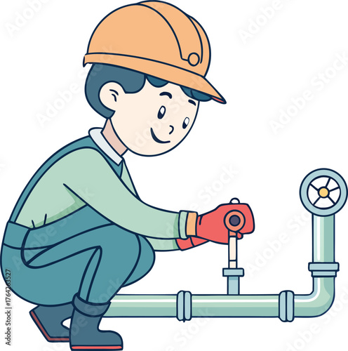 Skilled male technician performing maintenance on industrial pipes and valves