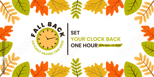 Fall back daylight saving banner template vector