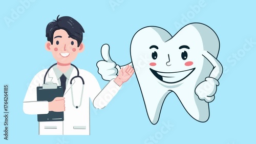 template doctor with smile health tooth animation