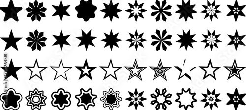 Vector star collection. Star vector icons. Black mega set of star on transparent background. Simple but modern with different style star design. 40 black common, unique and stylish vector star icon