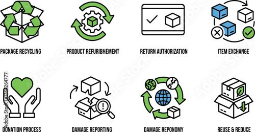 Bold Line Art Reverse Logistics and Circular Economy Icon Set