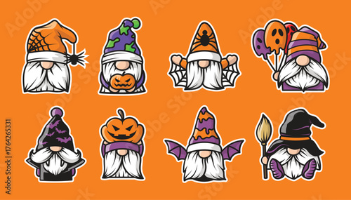 Halloween gnomes sticker vector set