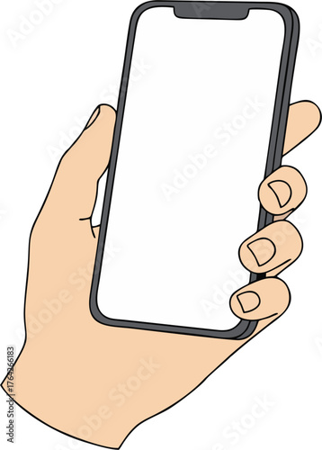 Hand Holding Smartphone Vector Illustration – Blank Screen, Modern Minimal Line Art, Isolated