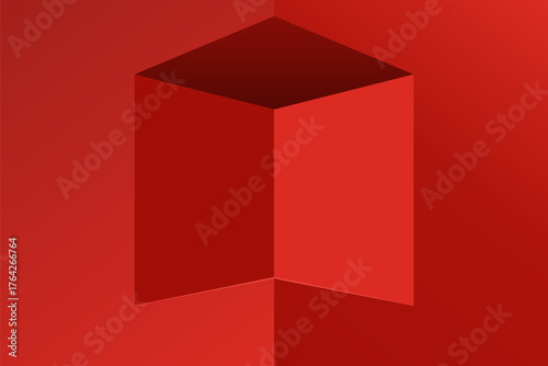 Blank minimal red recessed wall niche corner background, vector illustration design for product display, mockup showcase or presentation, cosmetic show podium