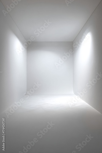 Minimalistic white empty room with clean walls bright lighting modern architecture interior design spacious bright environment futuristic space concept