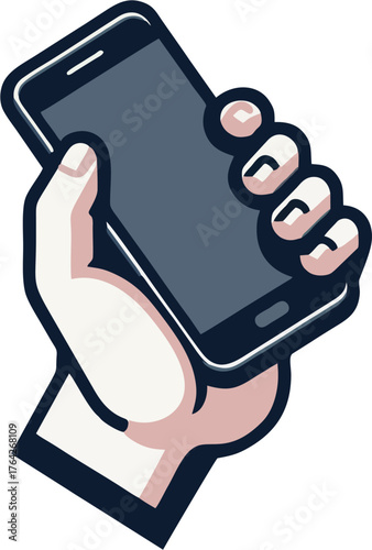Bold Minimal Hand Holding Smartphone Vector Illustration – Modern Icon, Flat Line Art, Isolated