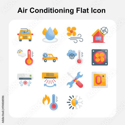 Heating Airflow and Energy Efficiency Symbols for Advanced AC Systems in Flat Style – Set 2
