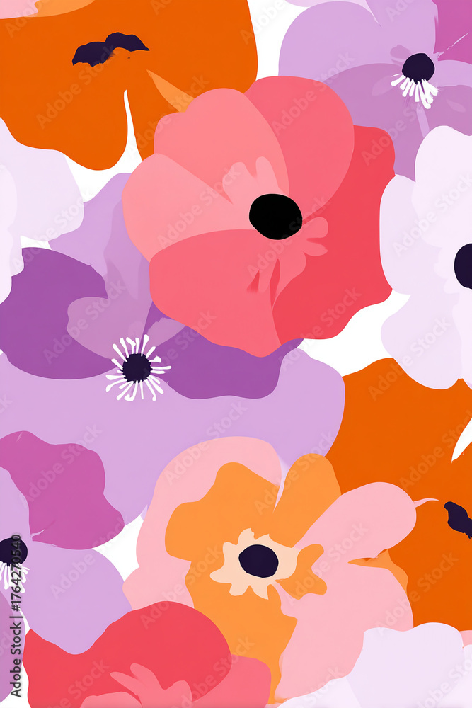 Naklejka premium Vibrant Abstract Flower Bloom Pattern In Pink Purple Orange Hues For Design Background Artwork