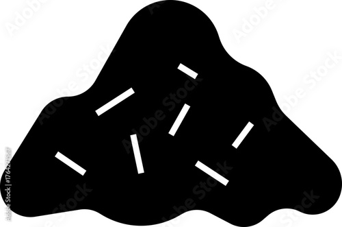 Rock Icon, Stone, Mountain, Boulder, Mineral, Geology, Nature, Landscape, Hard Surface, Cliff, Earth Element, and Outdoor Environment Symbols in Modern Flat Vector charcoal pile nugget pieces