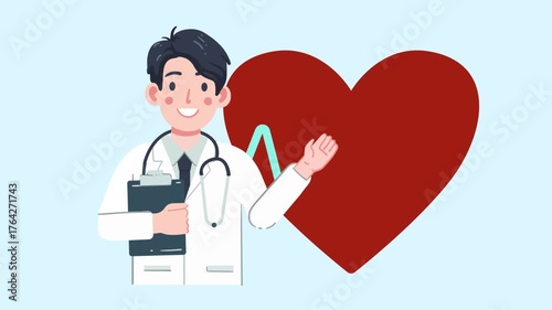 template doctor with heart cardio animation