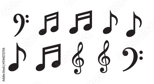 Musical notes in black and white representing melody and harmony
