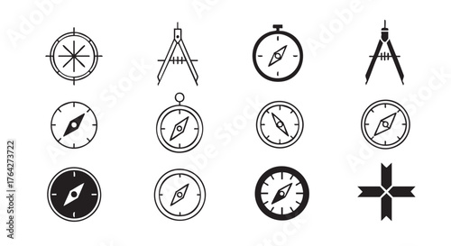 Navigational tools collection compasses and dividers for maps and exploration