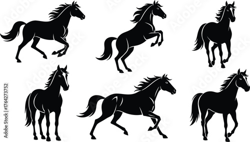 Black horse silhouettes vector art equine design animal illustration