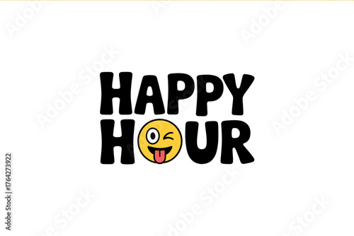 Vector art of happy hour text with crazy emoji