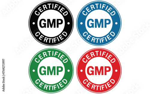 Vector art of four colorful gmp certified stamp icons