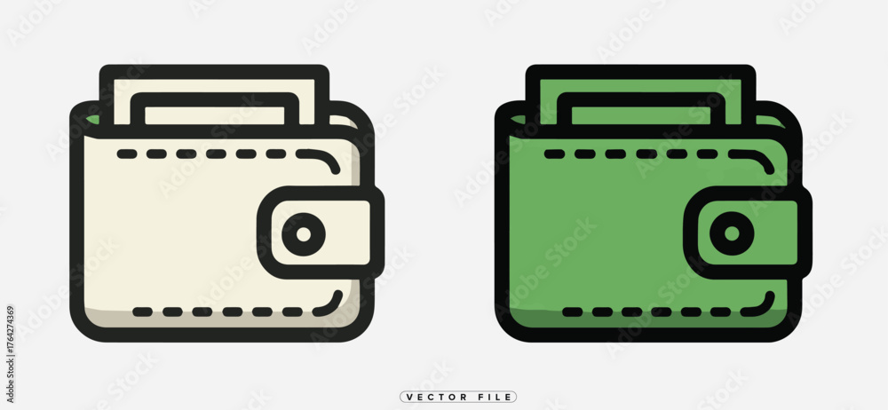 Obraz premium Two simple wallet illustrations in beige and green tones are shown