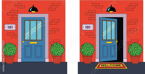 Doorway entrance welcome mat front door house brick building design