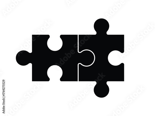 Two black puzzle pieces fitting together on a white background.