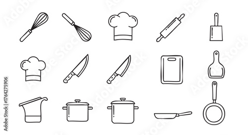 Seamless kitchen utensils pattern vector graphic design with outline style
