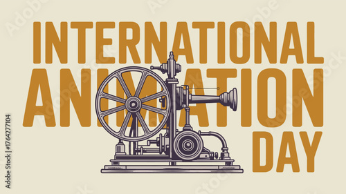 International Animation Day Film Projector Vintage Illustration