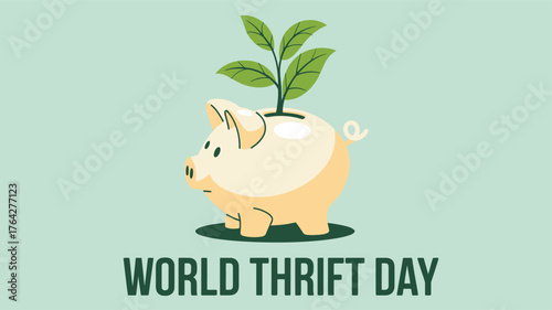 World Thrift Day Piggy Bank Plant Growth Sustainability Illustration