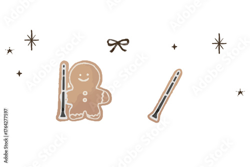 Gingerbread Man Playing Clarinet - Icing Cookie Illustration