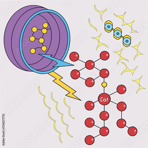 Adobe Illustrator Artwork: A vector illustrate of a chemical or biological process at a molecular level.